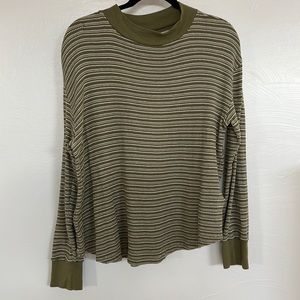 Madewell Mockneck Waffle Sweatshirt Tee in Green/Pink Stripe Size Large